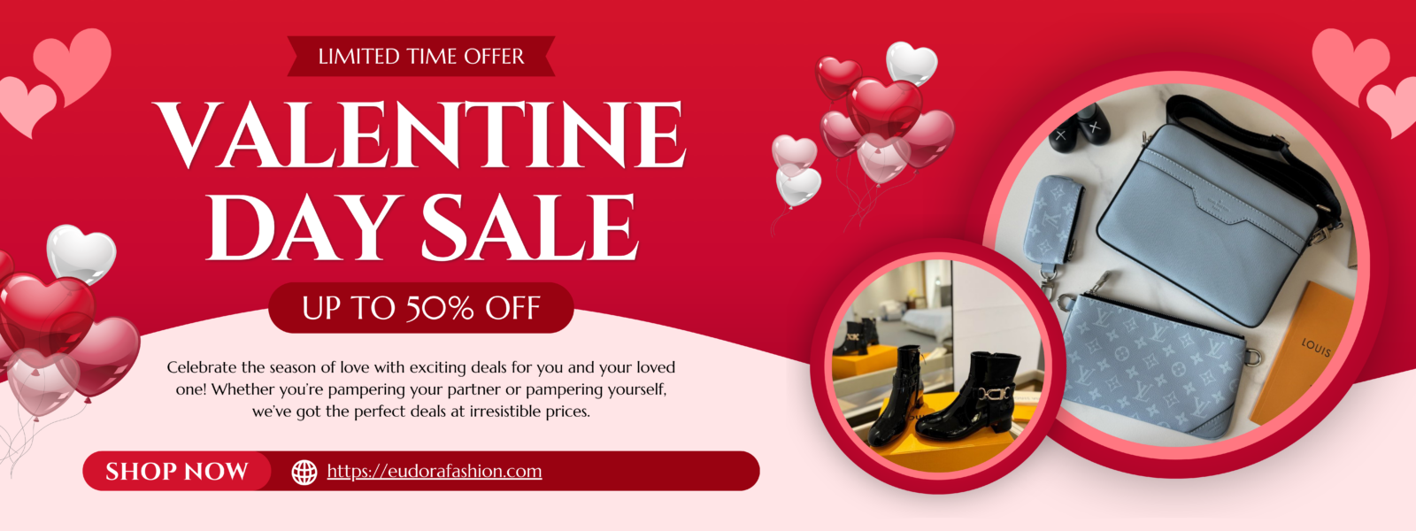 Red Illustrative Special Valentine Day Sale Banner